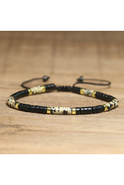 Choice black patches Bohemian Style Black Agate Spotted Beaded Bracelet | Adj...