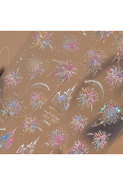 Choice MS757 5D Colorful Shiny Firework Glitter Castle Nail Art Sticker Festi...