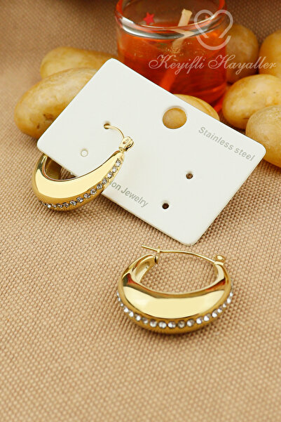 Keyifli Hayaller Çelik Vip Küpe - 316L Çelik Zirkon Taşlı Klipsli Halka Model...