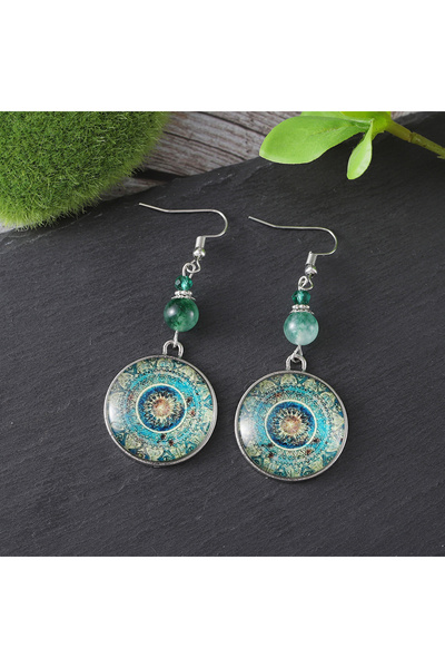 Choice 1 Vintage Green Bead Mandala Flower Glass Dangle Earrings For Women Yo...