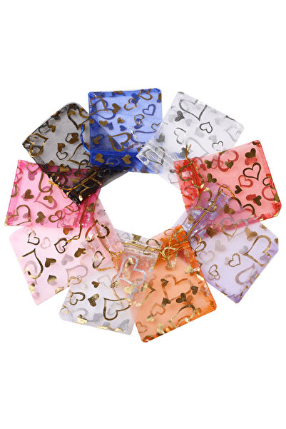 Choice 7x9cm 0mixed 50pcs 7x9cm Gold Color Heart Organza Bags Wedding Party Christmas Drawable Packaging Di