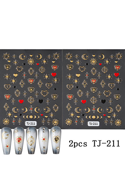 Choice قطعتان TJ-211 ملصقات أظافر برونزية ذهبية على شكل قلب ونجوم وشمس، ملصقا...