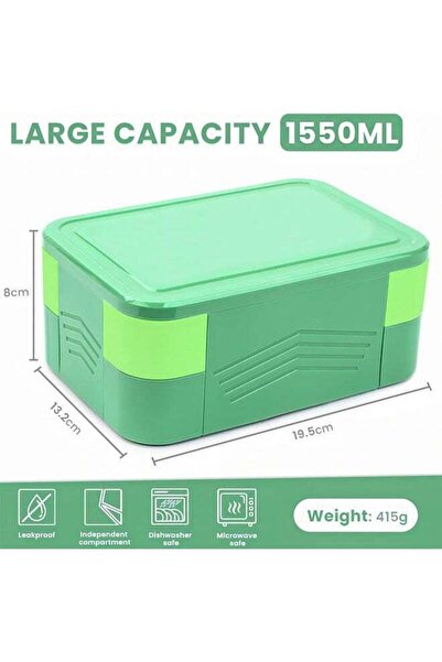 Arabest صندوق غداء بينتو - خالٍ من مادة BPA - آمن للطعام - 1550 مل مع طبقتين ...