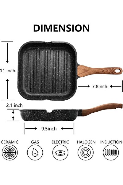 Arabest مقلاة شواء غير لاصقة لأسطح الموقد، شواية مربعة مطلية بالجرانيت مع فوهات صب، صينية متعددة الاستخدامات