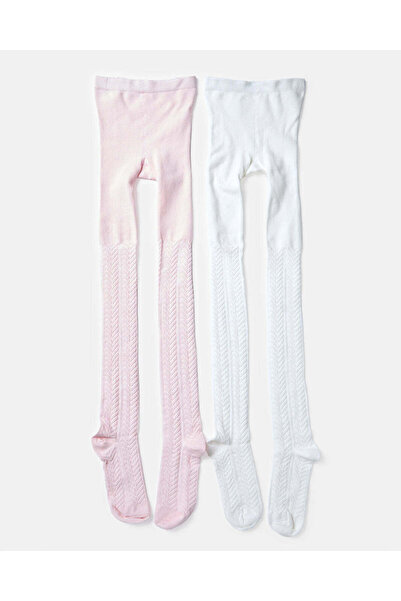 REDTAG طقم جوارب طويلة للبنات باللونين الوردي والأزرق بنقشة الجاكار (عبوة من ...