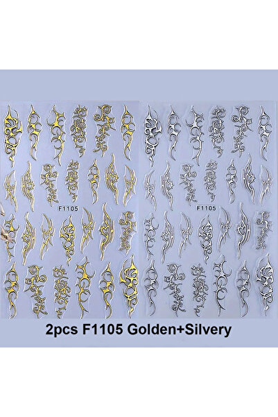 Choice ملصقات تزيين الأظافر المعدنية بالكروم، قطعتان، ذهبي وفضي، F1105، بتصمي...