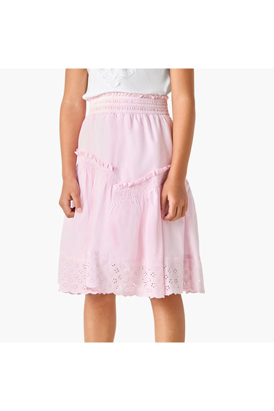 Juniors Schiffli Detail A-Line Skirt with Elasticated Waistband