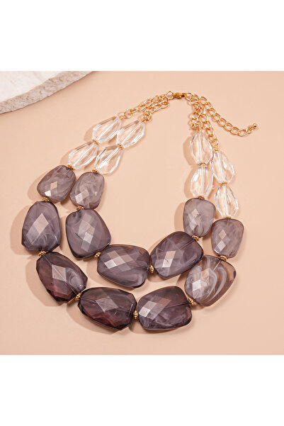 Choice قلادة ستايل 2 ذات طبقتين من الخرز الأكريليكي غير المنتظم للنساء، سلسلة...