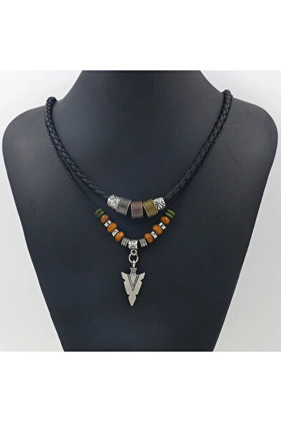 Choice قلادة YB6113-1 للرجال، مصنوعة من الجلد الصناعي المتراص، مزينة بحبل وخر...