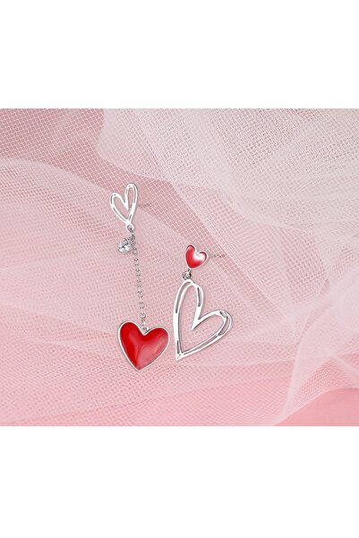 Choice أقراط متدلية على شكل قلب أسود مجوف غير متماثل على الطراز الكوري ER21Y0...