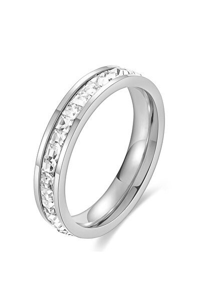 Choice 8 Silver VQYSKO Square Zircon Stainless Steel Ring White Zircon Engage...