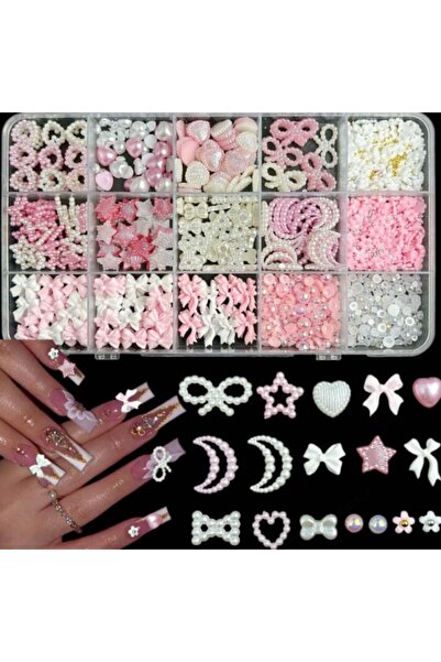 Choice ZB76-8 علبة واحدة من زينة أظافر متنوعة من اللؤلؤ على شكل فيونكة/نجمة/ق...