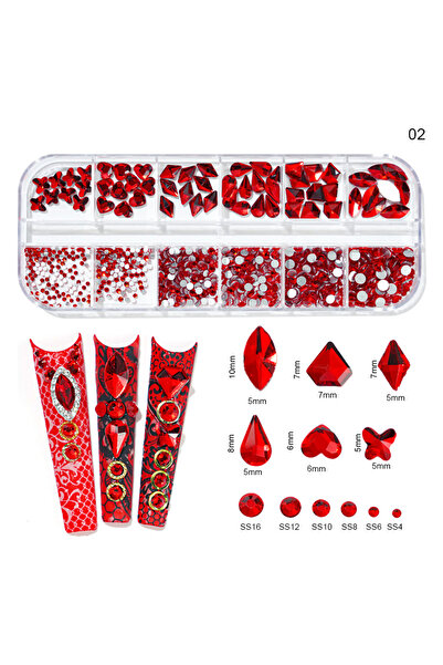 Choice PH140-02 12 مربعًا، أحجار الراين ثلاثية الأبعاد حمراء لتزيين الأظافر، ...