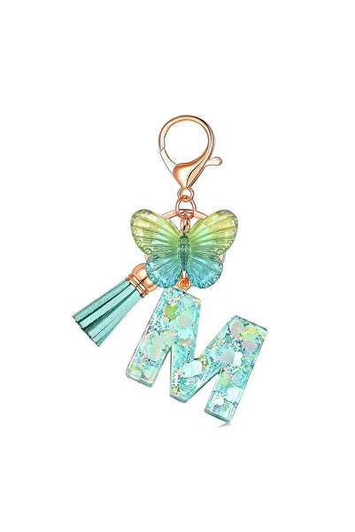 Choice M Women's initial keychain Fringe butterfly Cute car keychain purse backpack bag accessories