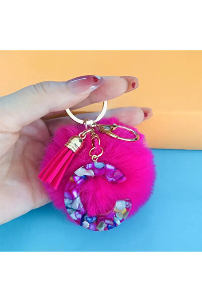 Choice C Cute Fashion Initials Letter Charm Keychains With Rose red Pompom Ta...