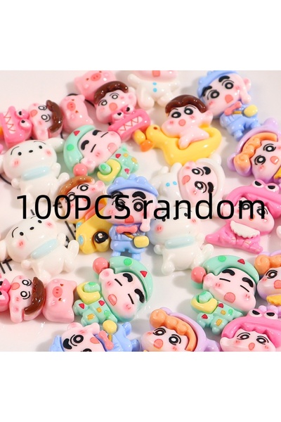 Miniso 100PCS random 10/100PCS Crayon Shin chan Small Patch Cream Glue DIY Phone Case Hair Clip Head Rope S
