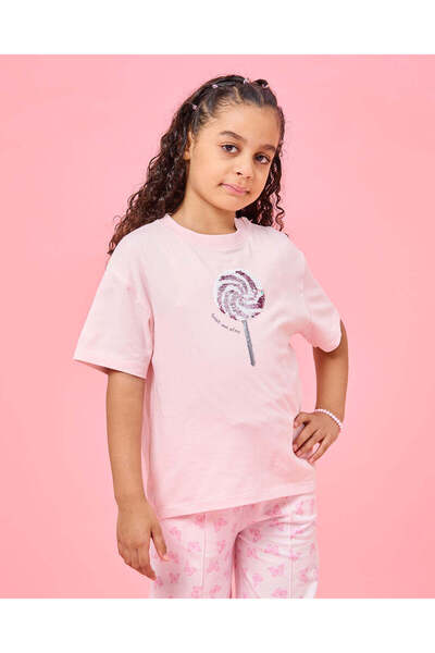 REDTAG تي شيرت وردي مطبوع للبنات