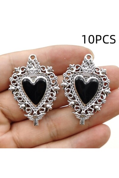 Choice 10 قطع سوداء، 9/10 قطع، قلادة قلب مقدس عتيقة قابلة للتخصيص مصنوعة من س...