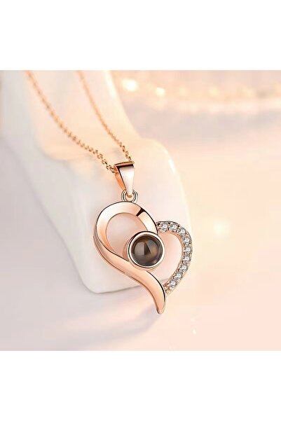 Choice قلادة ذهبية وردية اللون تعرض عبارة "أحبك" بمئة لغة، قلادة مميزة للأزوا...