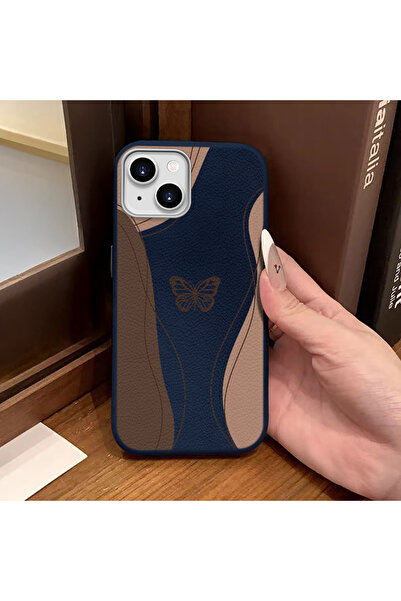 ucuc جراب سيليكون متوافق مع آيفون 15 بلون أزرق جلدي يحمي الكاميرا ويوفر امتصا...