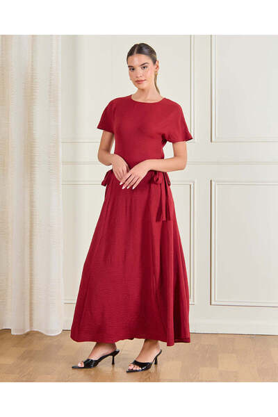 REDTAG فستان نسائي أحمر اللون بتصميم A-line مزين برباط جانبي