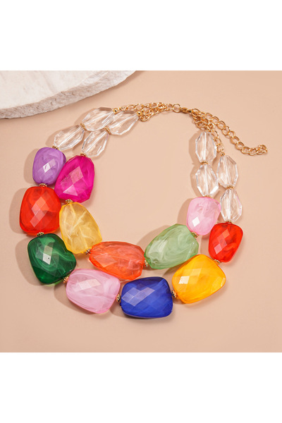 Choice قلادة ستايل 7 النسائية ذات الطبقتين من الخرز الأكريليكي غير المنتظم، س...