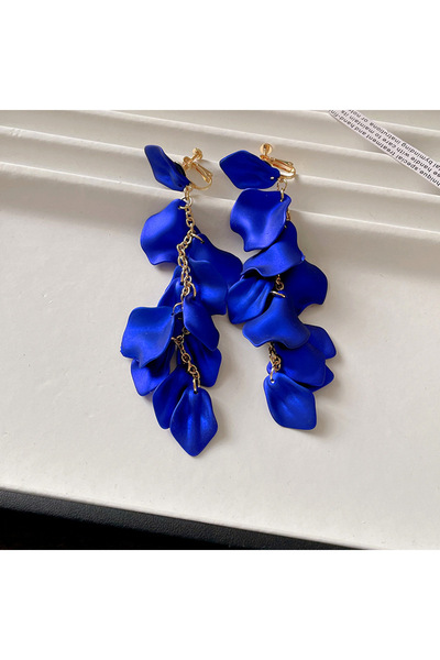 Choice HE1124-42 Exaggerated Folds Flower Fringe Ear Clip Without Ear Piercing Long Clip Earrings Fashion N