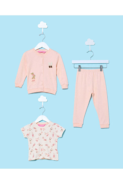 REDTAG طقم أزرار كبس أمامية وردية اللون للفتيات الصغيرات (3 قطع)