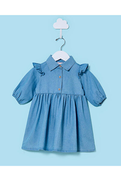 REDTAG Infant Girls Blue Collared Dress