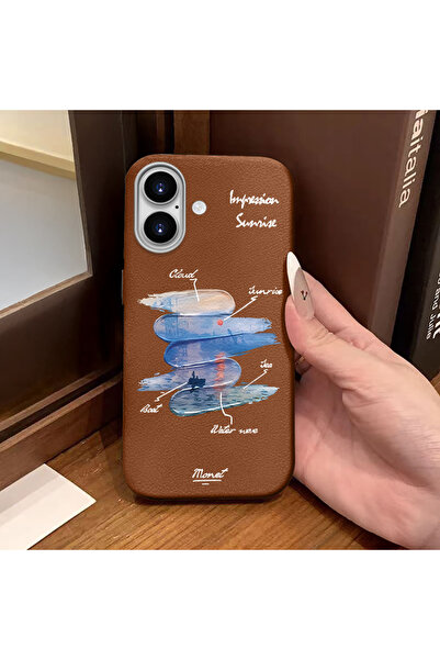 ucuc جراب سيليكون بملمس جلدي بني متوافق مع آيفون 16 يحمي الكاميرا ويامم الصدمات