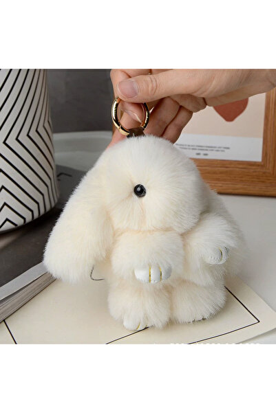 Choice Off-white 15cm Fluffy Rabbit Fur Pompon Bunny Keychain Soft Cute Rabbi...