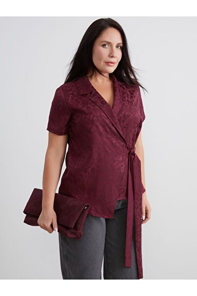 LC Waikiki Plus Size Double Breasted Collar Patterned Satin Blouse