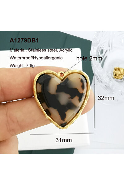 Choice قلادة كبيرة A1279DB1 بتصميم قلب وزهرة وبيضاوي بنقشة جلد النمر، لون بني...