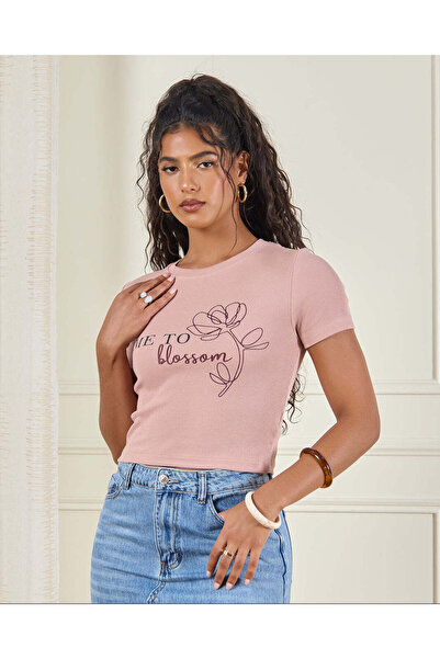 REDTAG Women Mauve Printed Casual T-Shirt