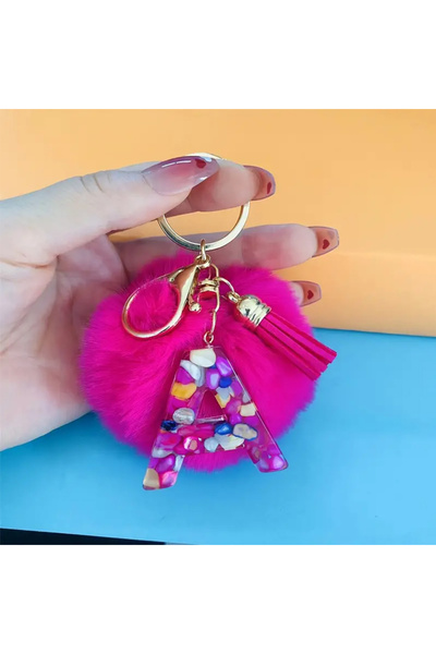 Choice A Cute Fashion Initials Letter Charm Keychains With Rose red Pompom Ta...