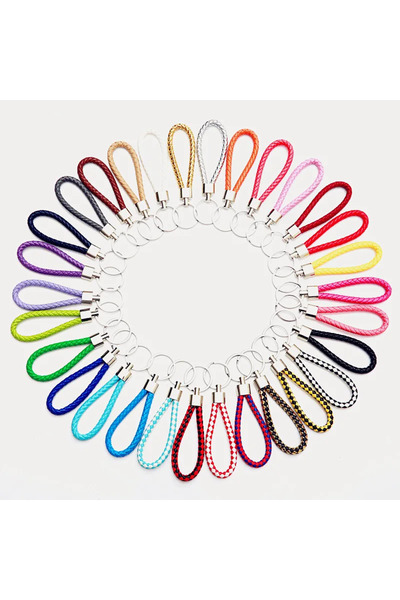 Choice Mix Color 30pcs/Lot Bulk PU Leather Braided Woven Rope keychain For Wo...
