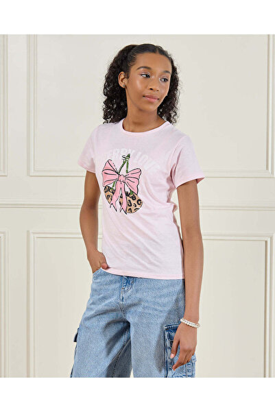 REDTAG Senior Girls Pink Printed Short Sleeve T-Shirt