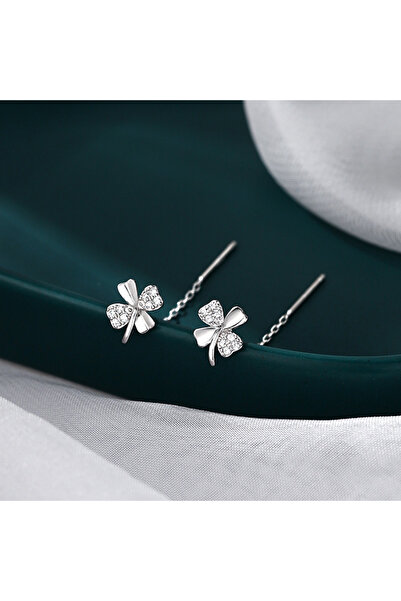 Choice قطعتان من أقراط التسلق ذات السلسلة الطويلة المزينة بشرابة سلكية، بتصميم قلب ووردة ونفل، للنساء