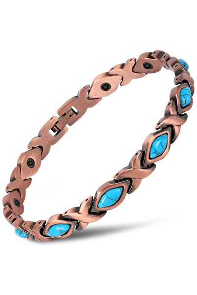 Choice سوار YA0530-1 كلاسيكي للنساء، بلون نحاسي، مرصع بفيروز صناعي، حجر أزرق،...