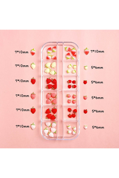Choice M8415-12 علبة واحدة من زينة أظافر ثلاثية الأبعاد متعددة الألوان على شكل فراولة صناعية مصنوعة من الراتنج، إبداعية وواقعية