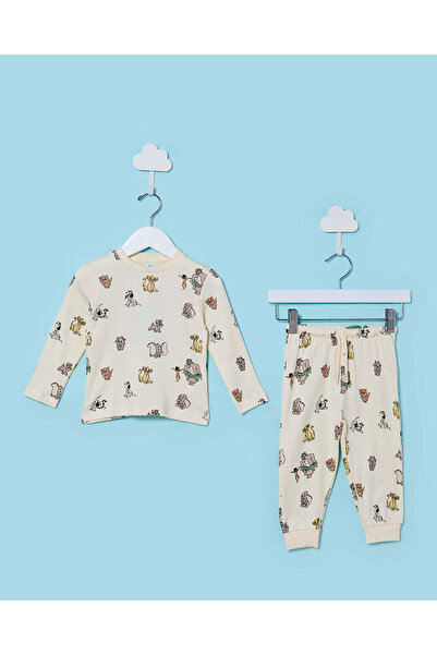 REDTAG طقم ملابس كاجوال مطبوع أبيض للأولاد الرضع (قطعتين)