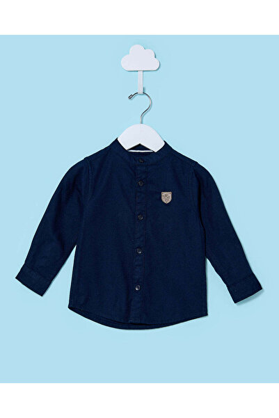 REDTAG Infant Boys Navy Dobby Mandarin Shirt