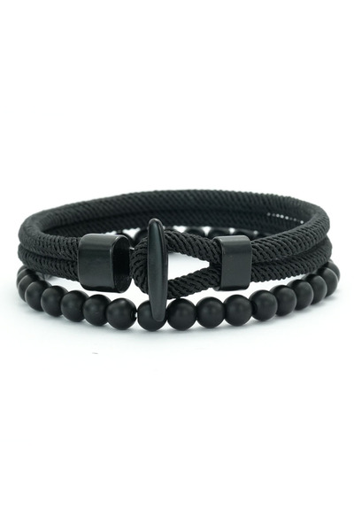 Choice 20.5cm Black Onyx Stone Nautical 2Pcs Beads Rope Bracelet Set Men 6mm Tiger Eyes Malachite Stone Str