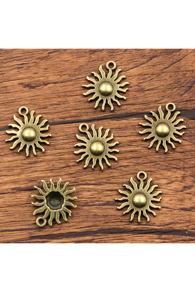 Choice Antique Bronze 30Pcs 15*17mm 2 Color Wholesale Small Sun Charms Nature Pendants Handmade Decoration