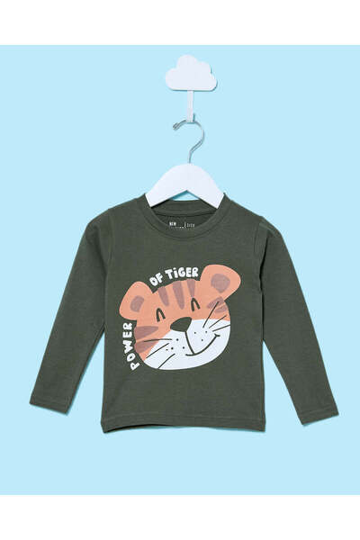 REDTAG Infant Boys Green Printed Long Sleeve T-Shirt