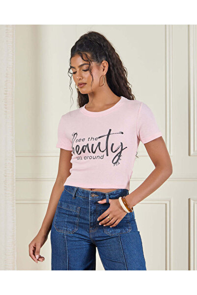 REDTAG Women Pink Printed Casual T-Shirt
