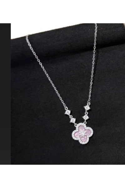 Choice White gold Pink Shell Necklace, Four Leaf Clover Pendant , 18K Gold Pl...