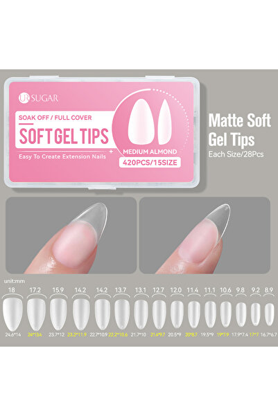 Choice M ALMOND UR SUGAR 420Pcs/Box Matte Soft Gel Tips Full Cover False Nail...