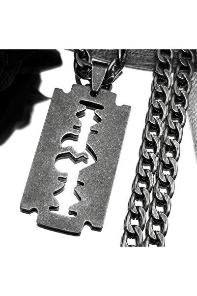 Choice قلادة شفرة حلاقة BK للرجال والنساء، لون أسود، مصنوعة من الفولاذ المقاو...