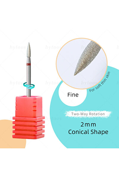 Choice3 2mm Fine - F HYTOOS Sharp Conical Diamond Cuticle Nail Drill Bits Con...